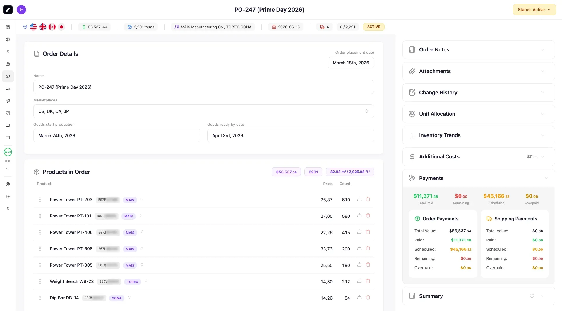Purchase order planning spreadsheet replaced by a single agent workflow across marketplaces